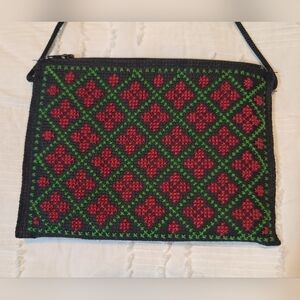 Embroidered Red Green  Zippered Purse